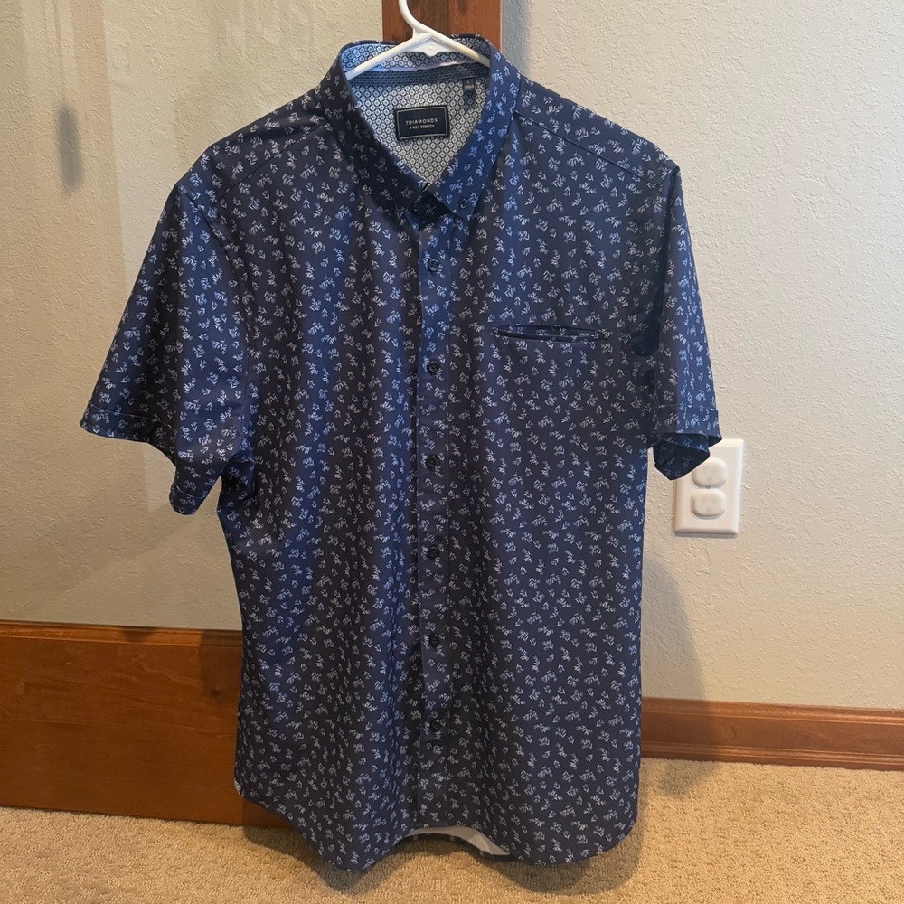 7 Diamonds Men’s Short Sleeve Dress Shirt, Size Large, Blue